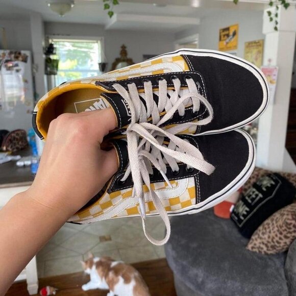 Vans Old Skool Yellow & Black Checkerboard Sneakers - Picture 2 of 4